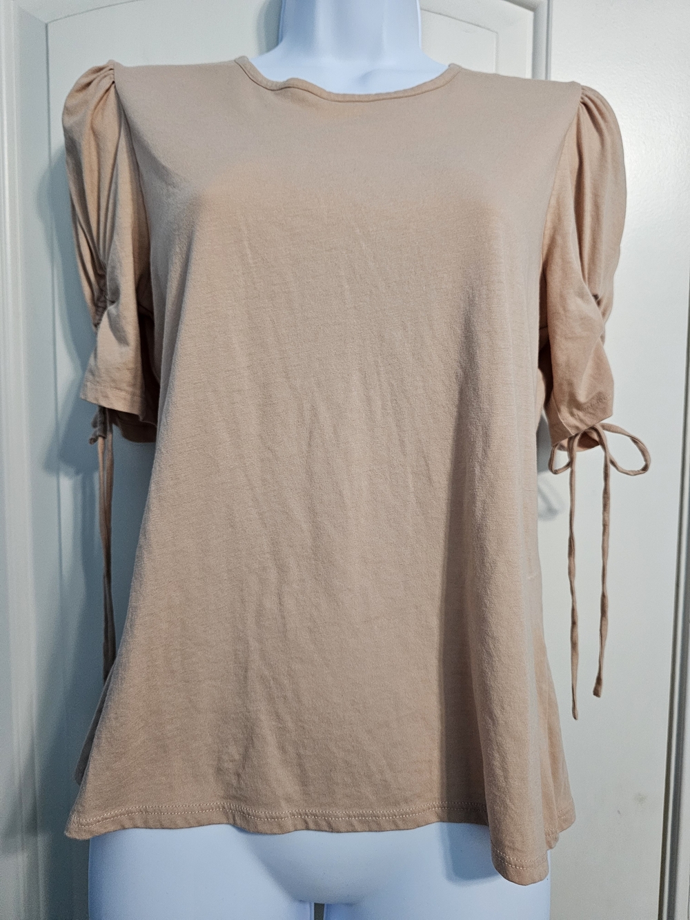 Rebecca Taylor Beige Short-Sleeve Tie Detail Tee